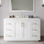Wyndham Collection Miranda 54" Free Standing Single Basin Vanity Set with Cabinet and Quartz Vanity Top White / White Quartz Top / Brushed Gold Hardware