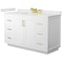 Wyndham Collection Miranda 54" Free Standing Single Basin Vanity Set with Cabinet and Quartz Vanity Top White / White Quartz Top / Brushed Gold Hardware