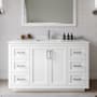 Wyndham Collection Miranda 54" Free Standing Single Basin Vanity Set with Cabinet and Cultured Marble Vanity Top White / Carrara Cultured Marble Top / Brushed Nickel Hardware