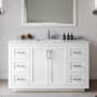 Wyndham Collection Miranda 54" Free Standing Single Basin Vanity Set with Cabinet, Marble Vanity Top, and Framed Mirror White / White Carrara Marble Top / Brushed Nickel Hardware