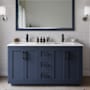 Wyndham Collection Miranda 60" Free Standing Double Basin Vanity Set with Cabinet, Cultured Marble Vanity Top, and Framed Mirror Dark Blue / Carrara Cultured Marble Top / Matte Black Hardware