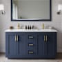Wyndham Collection Miranda 60" Free Standing Double Basin Vanity Set with Cabinet, Cultured Marble Vanity Top, and Framed Mirror Dark Blue / Carrara Cultured Marble Top / Brushed Gold Hardware