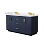 Wyndham Collection Miranda 60" Free Standing Double Basin Vanity Set with Cabinet and Cultured Marble Vanity Top Dark Blue / Carrara Cultured Marble Top / Brushed Gold Hardware