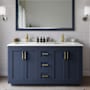 Wyndham Collection Miranda 60" Free Standing Double Basin Vanity Set with Cabinet, Quartz Vanity Top, and Framed Mirror Dark Blue / Giotto Quartz Top / Brushed Gold Hardware