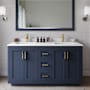 Wyndham Collection Miranda 60" Free Standing Double Basin Vanity Set with Cabinet, Cultured Marble Vanity Top, and Framed Mirror Dark Blue / White Cultured Marble Top / Brushed Gold Hardware