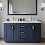 Wyndham Collection Miranda 60" Free Standing Double Basin Vanity Set with Cabinet, Quartz Vanity Top, and Framed Mirror Dark Blue / White Quartz Top / Brushed Gold Hardware