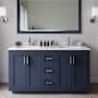 Wyndham Collection Miranda 60" Free Standing Double Basin Vanity Set with Cabinet, Cultured Marble Vanity Top, and Framed Mirror Dark Blue / Carrara Cultured Marble Top / Brushed Nickel Hardware
