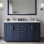 Wyndham Collection Miranda 60" Free Standing Double Basin Vanity Set with Cabinet, Marble Vanity Top, and Framed Mirror Dark Blue / White Carrara Marble Top / Brushed Nickel Hardware