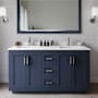Wyndham Collection Miranda 60" Free Standing Double Basin Vanity Set with Cabinet, Cultured Marble Vanity Top, and Framed Mirror Dark Blue / White Cultured Marble Top / Brushed Nickel Hardware