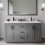 Wyndham Collection Miranda 60" Free Standing Double Basin Vanity Set with Cabinet, Cultured Marble Vanity Top, and Framed Mirror Dark Gray / Carrara Cultured Marble Top / Matte Black Hardware