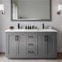 Wyndham Collection Miranda 60" Free Standing Double Basin Vanity Set with Cabinet, Quartz Vanity Top, and Framed Mirror Dark Gray / Giotto Quartz Top / Matte Black Hardware