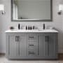 Wyndham Collection Miranda 60" Free Standing Double Basin Vanity Set with Cabinet, Cultured Marble Vanity Top, and Framed Mirror Dark Gray / White Cultured Marble Top / Matte Black Hardware