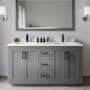 Wyndham Collection Miranda 60" Free Standing Double Basin Vanity Set with Cabinet, Quartz Vanity Top, and Framed Mirror Dark Gray / White Quartz Top / Matte Black Hardware