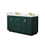 Wyndham Collection Miranda 60" Free Standing Double Basin Vanity Set with Cabinet and Cultured Marble Vanity Top Green / White Cultured Marble Top / Brushed Gold Hardware
