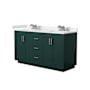 Wyndham Collection Miranda 60" Free Standing Double Basin Vanity Set with Cabinet and Cultured Marble Vanity Top Green / Carrara Cultured Marble Top / Brushed Nickel Hardware