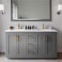 Wyndham Collection Miranda 60" Free Standing Double Basin Vanity Set with Cabinet, Cultured Marble Vanity Top, and Framed Mirror Dark Gray / Carrara Cultured Marble Top / Brushed Gold Hardware