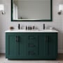 Wyndham Collection Miranda 60" Free Standing Double Basin Vanity Set with Cabinet, Cultured Marble Vanity Top, and Framed Mirror Green / Carrara Cultured Marble Top / Matte Black Hardware