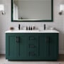 Wyndham Collection Miranda 60" Free Standing Double Basin Vanity Set with Cabinet, Cultured Marble Vanity Top, and Framed Mirror Green / White Cultured Marble Top / Matte Black Hardware