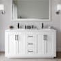 Wyndham Collection Miranda 60" Free Standing Double Basin Vanity Set with Cabinet, Cultured Marble Vanity Top, and Framed Mirror White / Carrara Cultured Marble Top / Matte Black Hardware