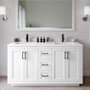 Wyndham Collection Miranda 60" Free Standing Double Basin Vanity Set with Cabinet, Cultured Marble Vanity Top, and Framed Mirror White / White Cultured Marble Top / Matte Black Hardware