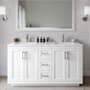 Wyndham Collection Miranda 60" Free Standing Double Basin Vanity Set with Cabinet, Cultured Marble Vanity Top, and Framed Mirror White / Carrara Cultured Marble Top / Brushed Nickel Hardware