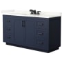 Wyndham Collection Miranda 60" Free Standing Single Basin Vanity Set with Cabinet and Quartz Vanity Top Dark Blue / Giotto Quartz Top / Matte Black Hardware