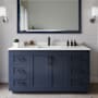 Wyndham Collection Miranda 60" Free Standing Single Basin Vanity Set with Cabinet and Quartz Vanity Top Dark Blue / White Quartz Top / Matte Black Hardware