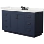 Wyndham Collection Miranda 60" Free Standing Single Basin Vanity Set with Cabinet and Quartz Vanity Top Dark Blue / White Quartz Top / Matte Black Hardware