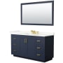 Wyndham Collection Miranda 60" Free Standing Single Basin Vanity Set with Cabinet, Quartz Vanity Top, and Framed Mirror Dark Blue / Giotto Quartz Top / Brushed Gold Hardware