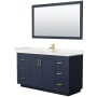 Wyndham Collection Miranda 60" Free Standing Single Basin Vanity Set with Cabinet, Quartz Vanity Top, and Framed Mirror Dark Blue / White Quartz Top / Brushed Gold Hardware