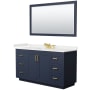 Wyndham Collection Miranda 60" Free Standing Single Basin Vanity Set with Cabinet, Quartz Vanity Top, and Framed Mirror Dark Blue / White Quartz Top / Brushed Gold Hardware