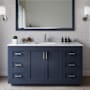 Wyndham Collection Miranda 60" Free Standing Single Basin Vanity Set with Cabinet and Marble Vanity Top Dark Blue / White Carrara Marble Top / Brushed Nickel Hardware