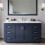 Wyndham Collection Miranda 60" Free Standing Single Basin Vanity Set with Cabinet, Cultured Marble Vanity Top, and Framed Mirror Dark Blue / White Cultured Marble Top / Brushed Nickel Hardware