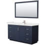 Wyndham Collection Miranda 60" Free Standing Single Basin Vanity Set with Cabinet, Quartz Vanity Top, and Framed Mirror Dark Blue / White Quartz Top / Brushed Nickel Hardware