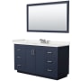 Wyndham Collection Miranda 60" Free Standing Single Basin Vanity Set with Cabinet, Quartz Vanity Top, and Framed Mirror Dark Blue / White Quartz Top / Brushed Nickel Hardware