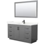 Wyndham Collection Miranda 60" Free Standing Single Basin Vanity Set with Cabinet, Quartz Vanity Top, and Framed Mirror Dark Gray / Giotto Quartz Top / Matte Black Hardware