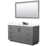 Wyndham Collection Miranda 60" Free Standing Single Basin Vanity Set with Cabinet, Quartz Vanity Top, and Framed Mirror Dark Gray / Giotto Quartz Top / Matte Black Hardware