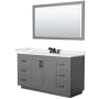 Wyndham Collection Miranda 60" Free Standing Single Basin Vanity Set with Cabinet, Quartz Vanity Top, and Framed Mirror Dark Gray / White Quartz Top / Matte Black Hardware