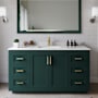 Wyndham Collection Miranda 60" Free Standing Single Basin Vanity Set with Cabinet, Cultured Marble Vanity Top, and Framed Mirror Green / Carrara Cultured Marble Top / Brushed Gold Hardware