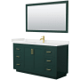 Wyndham Collection Miranda 60" Free Standing Single Basin Vanity Set with Cabinet, Quartz Vanity Top, and Framed Mirror Green / White Quartz Top / Brushed Gold Hardware