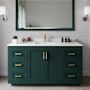 Wyndham Collection Miranda 60" Free Standing Single Basin Vanity Set with Cabinet and Quartz Vanity Top Green / White Quartz Top / Brushed Gold Hardware