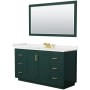 Wyndham Collection Miranda 60" Free Standing Single Basin Vanity Set with Cabinet, Quartz Vanity Top, and Framed Mirror Green / White Quartz Top / Brushed Gold Hardware