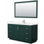 Wyndham Collection Miranda 60" Free Standing Single Basin Vanity Set with Cabinet, Quartz Vanity Top, and Framed Mirror Green / Giotto Quartz Top / Brushed Nickel Hardware