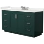 Wyndham Collection Miranda 60" Free Standing Single Basin Vanity Set with Cabinet and Quartz Vanity Top Green / White Quartz Top / Brushed Nickel Hardware