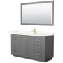 Wyndham Collection Miranda 60" Free Standing Single Basin Vanity Set with Cabinet, Quartz Vanity Top, and Framed Mirror Dark Gray / Giotto Quartz Top / Brushed Gold Hardware