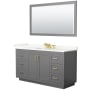 Wyndham Collection Miranda 60" Free Standing Single Basin Vanity Set with Cabinet, Quartz Vanity Top, and Framed Mirror Dark Gray / Giotto Quartz Top / Brushed Gold Hardware