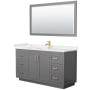 Wyndham Collection Miranda 60" Free Standing Single Basin Vanity Set with Cabinet, Quartz Vanity Top, and Framed Mirror Dark Gray / White Quartz Top / Brushed Gold Hardware