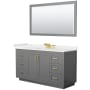 Wyndham Collection Miranda 60" Free Standing Single Basin Vanity Set with Cabinet, Quartz Vanity Top, and Framed Mirror Dark Gray / White Quartz Top / Brushed Gold Hardware