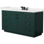 Wyndham Collection Miranda 60" Free Standing Single Basin Vanity Set with Cabinet and Quartz Vanity Top Green / White Quartz Top / Matte Black Hardware