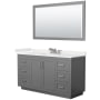 Wyndham Collection Miranda 60" Free Standing Single Basin Vanity Set with Cabinet, Quartz Vanity Top, and Framed Mirror Dark Gray / White Quartz Top / Brushed Nickel Hardware